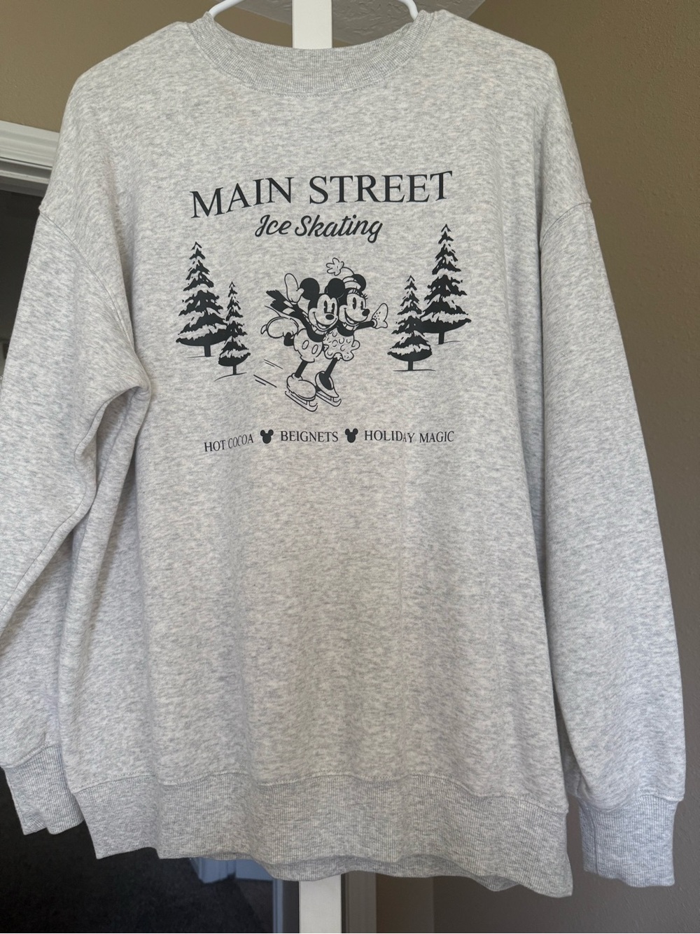 Main Street Ice Skating Graphic Sweatshirt - Light Gray